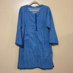 Khaadi Printed Fringe Traditional Cotton Kurta Womens 10 Blue Frayed